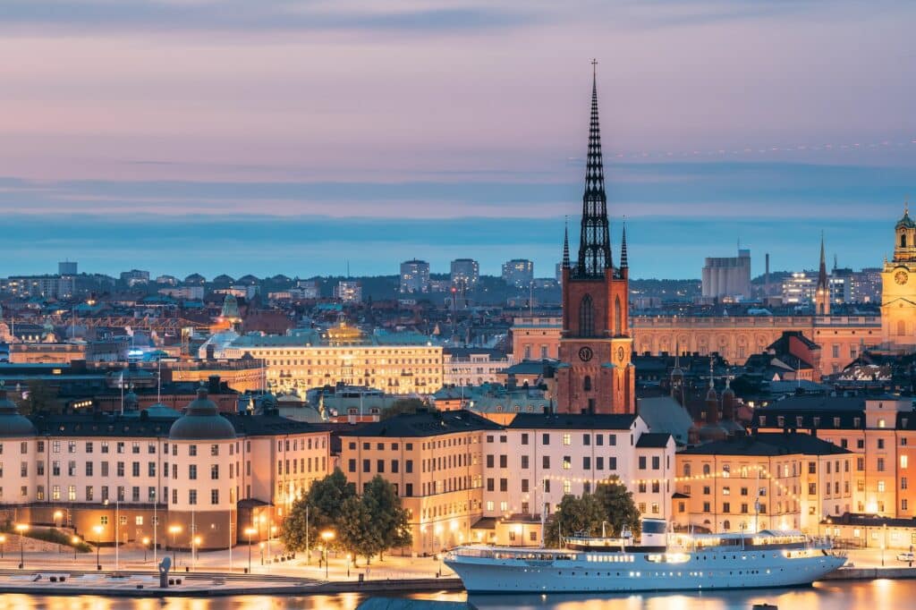 Stockholm, Sweden. Scenic View Of Stockholm Skyline At Summer Evening. Famous Popular Destination